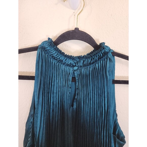 Nine West Top Women's Large Emerald Green Pleated Halter Neck Sleeveless Blouse - Picture 3 of 8